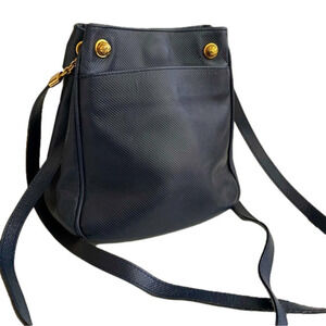 Bottega Veneta Authentic Blue Textured Black Calfskin W/Gold Hardware Bag